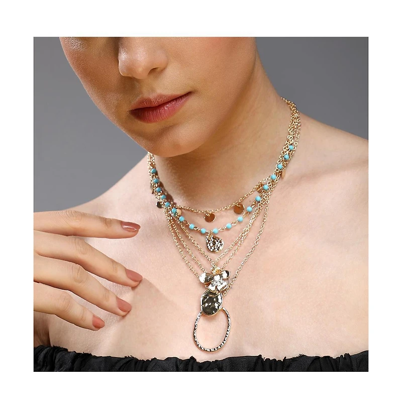 Sohi Women's Textured Multi-Layer Necklace