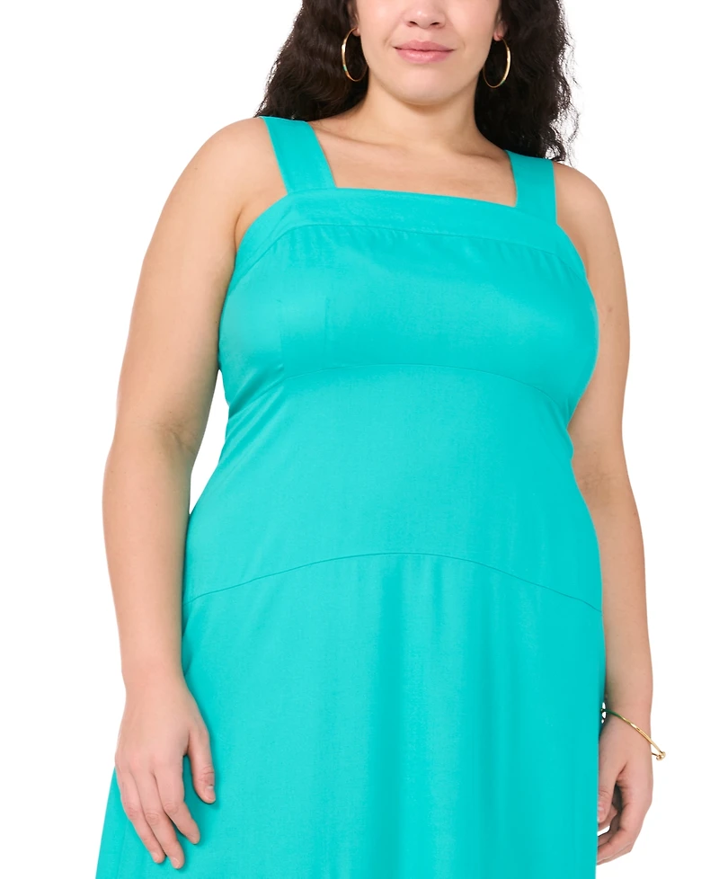 Vince Camuto Plus Square-Neck Smocked-Back Sleeveless Maxi Dress
