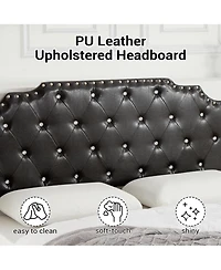 gaomon King Size Bed Frame, Metal Platform Bed Frame with Pu Leather Upholstered Headboard, Strong Slat Support, Easy Assembly, Black