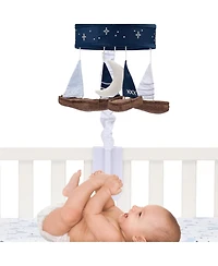 Lambs & Ivy Little Skipper Sailboat & Moon Musical Baby Crib Mobile Soother Toy