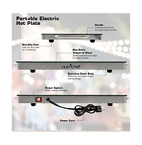 NutriChef Electric Warming Tray with Non-Stick, Heat-Resistant Glass Plate, 22.4" x 6.7" Heating Surface - PKWTR40