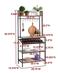 Kings Brand Furniture - Baker s Rack for Kitchen with Storage Shelves & Hooks, Microwave Stand Coffee Bar Station Wine Holder