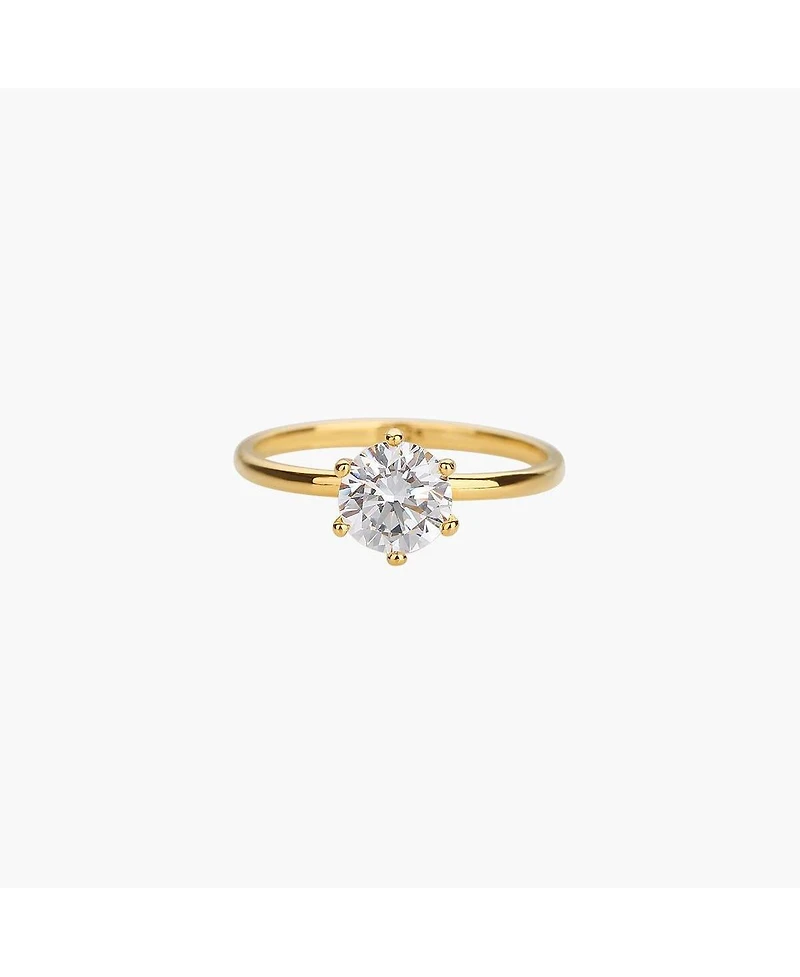 Sterling Silver 18k Gold Plated Sage Medium Cubic Zirconia Band Ring Size 7 – Bold Summer Ring, Sparkling Accent, Gift for Her