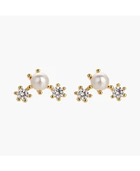 Sterling Silver 18k Gold Plated Dawn Pearl Stud Earrings – Dainty Summer Earrings, Lightweight, Vacation Style, Warm Weather Look