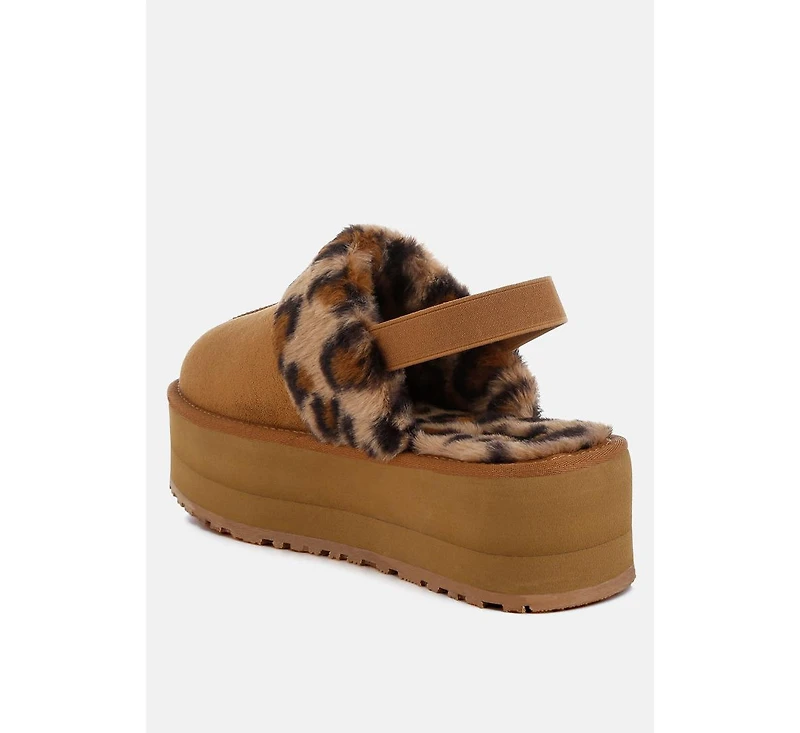 Kutchu Faux Fur Trim Platform Classic Slingback