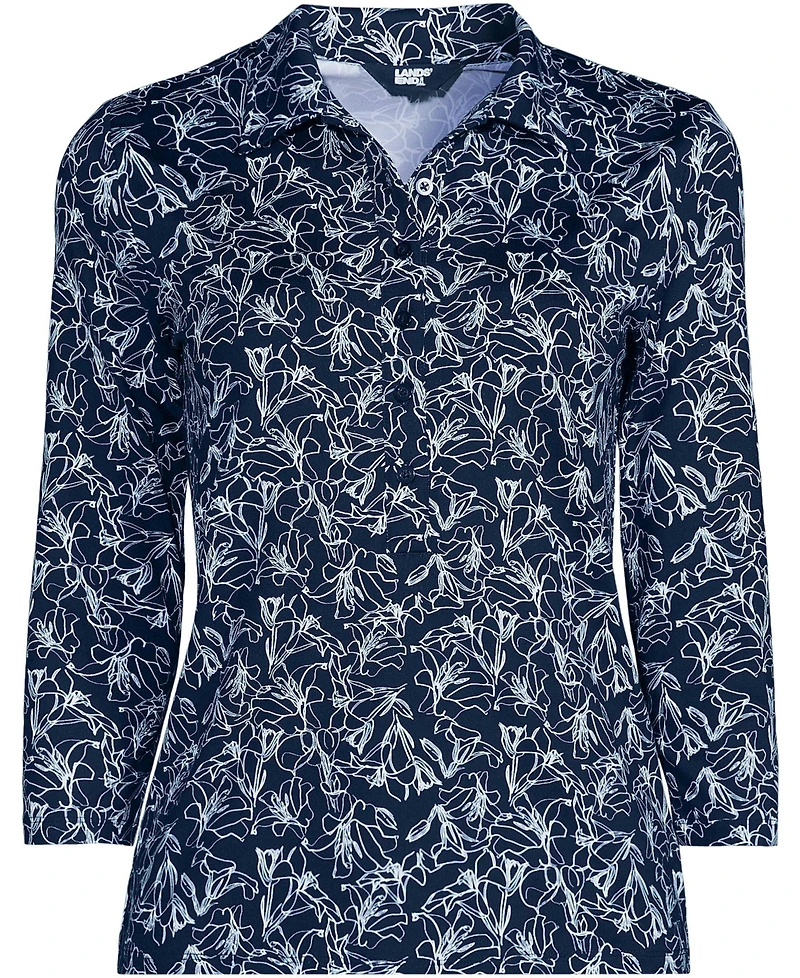 Lands' End Women's 3/4 Sleeve Active Polo Shirt