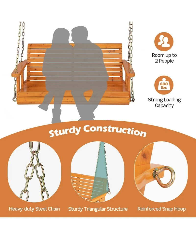 Slickblue 2-Person Wooden Porch Swing with Hanging Chains for Garden Yard