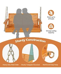 Slickblue 2-Person Wooden Porch Swing with Hanging Chains for Garden Yard