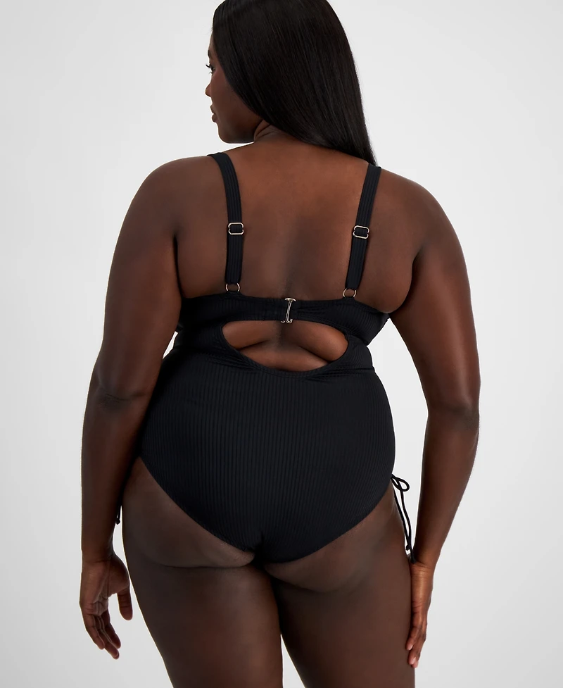Salt + Cove Trendy Plus Ribbed Cutout One-Piece Swimsuit, Created for Macy's