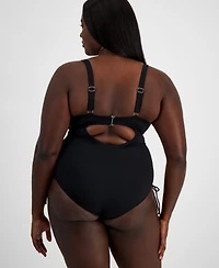 Salt + Cove Trendy Plus Ribbed Cutout One-Piece Swimsuit, Created for Macy's