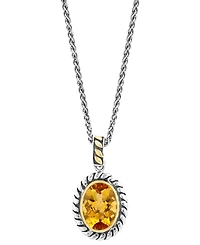 Effy Citrine Oval Rope Frame 18" Pendant Necklace (5-1/2 ct. t.w.) in Sterling Silver & 14k Gold-Plate