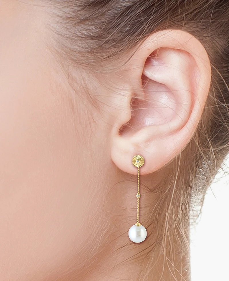 Effy Cultured Freshwater Pearl (7.5MM) & Diamond Accent Drop Earrings in 14k Yellow Gold