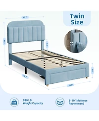 gaomon Twin Bed Frames with Storage Headboard, Velvet Upholstered Platform Frame Strong Wooden Slats