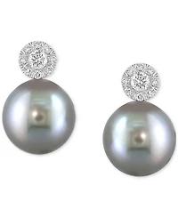 Effy Cultured Black Tahitian Pearl (9mm) & Diamond (1/4 ct. t.w.) Stud Earrings in 14k White Gold