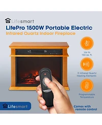 LifeSmart LifePro 1500W Portable Electric Infrared Quartz Indoor Fireplace, Oak
