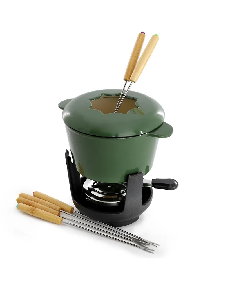 MegaChef Enameled Cast Iron Fondue Pot with 6 Serving Forks