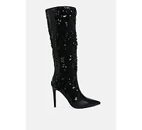 Sitarah Sequin Embellished Stiletto Long Boots