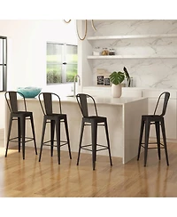 Sugift 30 Inch Height Set of 4 High Back Metal Industrial Bar Stools