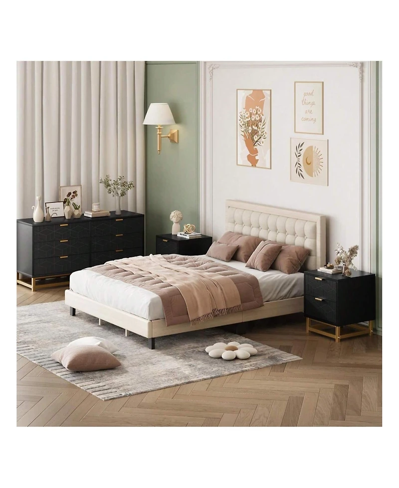 Dresser For Bedroom, Large 6 Drawer Dresser Organizer With Golden Metal Handle And Legs, Modern Chest Of Drawers, Large Dresser For Closet, Hallway, L
