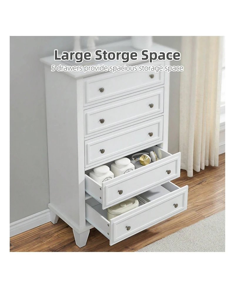 Chest Of Drawers, 5-Layer Dresser For Bedroom, Living Room, Entryway And Closet, Chest Of Drawers With Metal Handles, Tv Stand