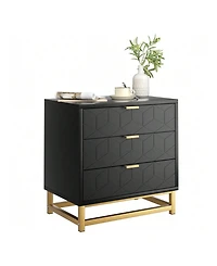 3 Drawer Dresser For Bedroom, Modern Dressers & Chests Of Drawers, Wood Dresser Chest Organizer With Metal Legs, Large Drawers For Bedroom, Hallway