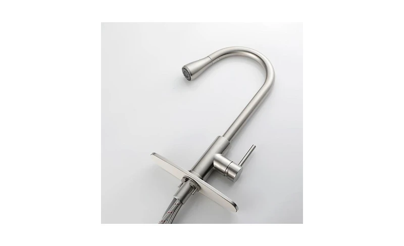 Single Handle Kitchen Sink Faucet – High Arc Design with Pull-Down Sprayer in Brushed Stainless Steel Finish