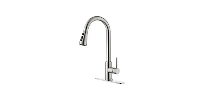 Single Handle Kitchen Sink Faucet – High Arc Design with Pull-Down Sprayer in Brushed Stainless Steel Finish