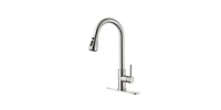 Single Handle Kitchen Sink Faucet – High Arc Design with Pull-Down Sprayer in Brushed Stainless Steel Finish