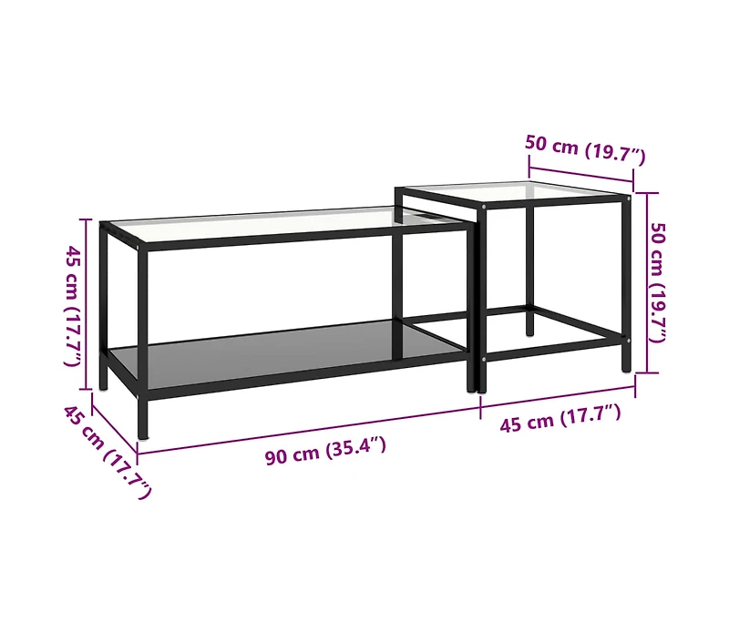 vidaXL Tea Tables 2 pcs Tempered Glass Black