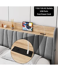 gaomon Full Size Bed Frame with 2 Storage Drawers, Upholstered Mattress Foundation with Storage Headboard and Charging Station