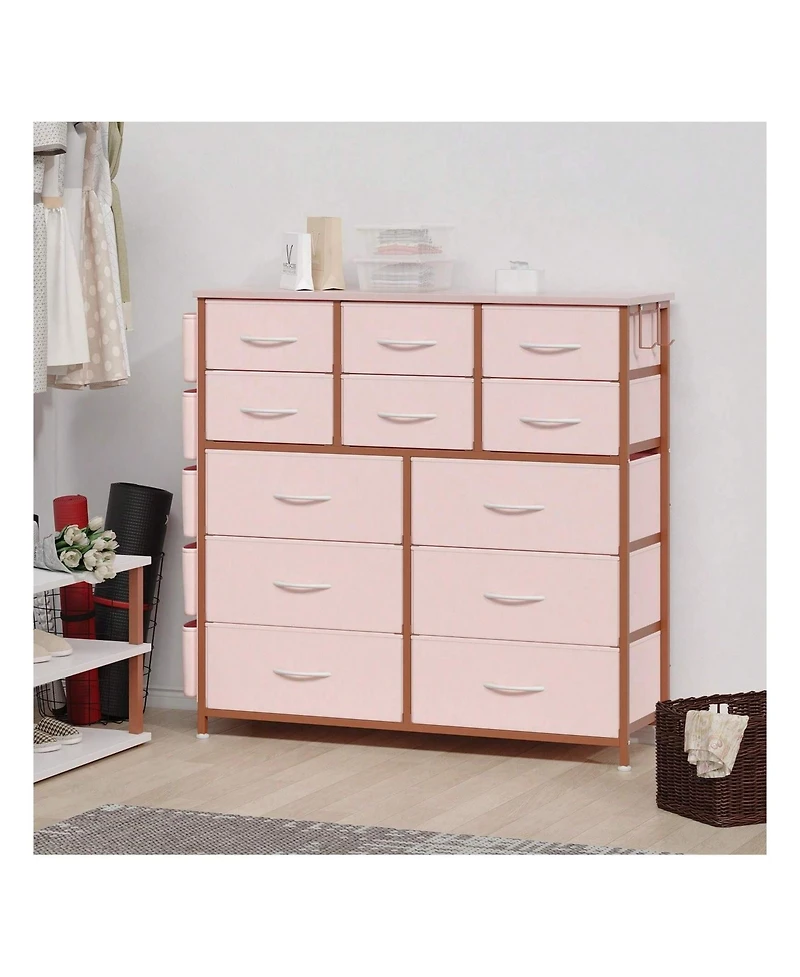 Dresser For Bedroom With 12 Drawer, Dressers & Chests Of Drawers For Hallway, Entryway, Storage Organizer Unit With Fabric, Sturdy Metal Frame, Wood T