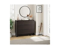 gaomon Space Saving Folding Dining Table with 2 Tier Storage-Extendable Drop Leaf Farmhouse Wood Kitchen Room Tables Set for 4 (Dark Walnut, 50
