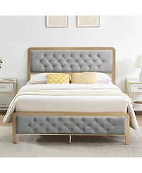 Gaomon Full Size Bed Frame, Velvet Upholstered Platform Bed with Button Tufted Headboard