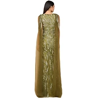 Lara Women's V - Neck Gown with Long Cape Sleeves