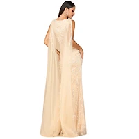 Lara Women's V - Neck Gown with Long Cape Sleeves