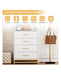 Dresser For Bedroom With 4 Drawers And Metal Handle,Chest Of Drawers, Sturdy Frame Modern Furniture, Wood Dressers