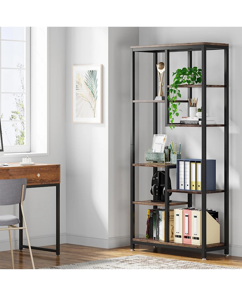 Tribesigns Industrial 8-Shelf Open Bookcase Storage Display Book Shelves Set of 2, 6-Tier Tall Bookshelf Bookcase