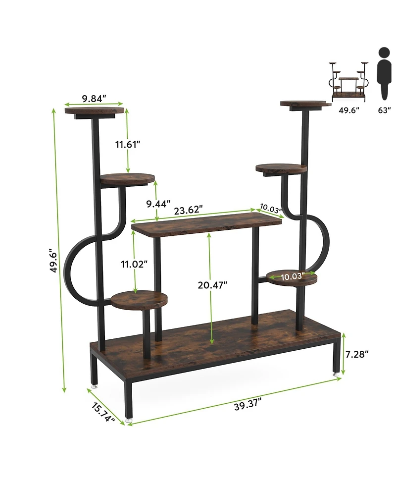 Tribesigns Large Tall Plant Shelf,Wood Indoor Ladder Holder Flower Rack,8-Tier Metal Plant Stand