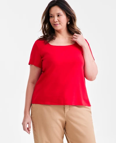 Style & Co Plus Size Short-Sleeve Square-Neck Tee, Exclusively at Macy's
