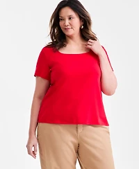 Style & Co Plus Size Short-Sleeve Square-Neck Tee, Exclusively at Macy's