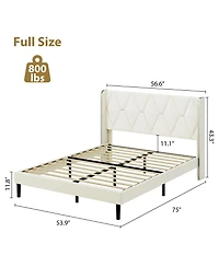 gaomon Full Bed Frame, Velvet Platform Full Bed with Wingback Headboard, Upholstered Bed Frame, Solid Wooden Slats Support