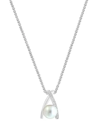 Effy Cultured Freshwater Pearl (8mm) & Diamond (1/20 ct. t.w.) Crisscross 18" Pendant Necklace in Sterling Silver
