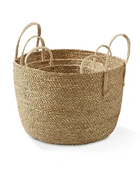 Casafield (Set of 3) Braided Seagrass Basket Planters, Natural Woven Storage Bins for Boho Home Decor, Indoor Plant Pot Covers