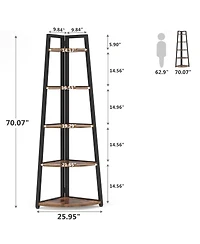 Tribesigns 5 Tier Industrial Corner Bookshelf Bookcase,70 inch Tall Shelf,Industrial Ladder Shelf Plant Stand