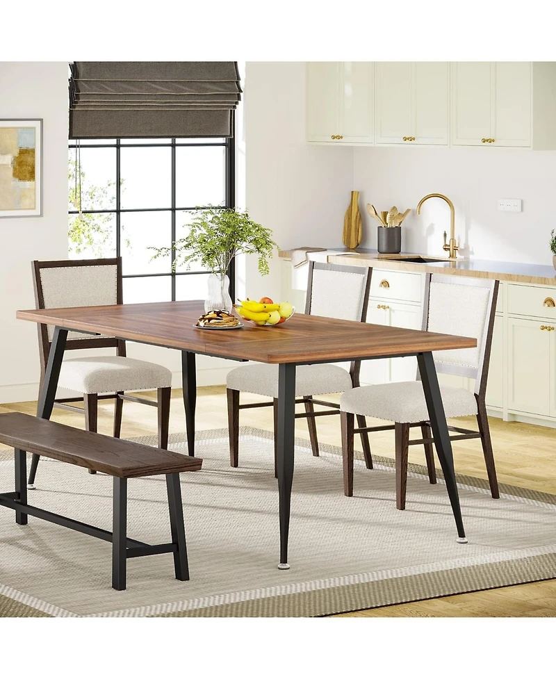 Tribesigns 70.9 Inch Large Dining Table for 6 to 8, Industrial Kitchen Table Furniture with Metal Legs, Modern Faux Wood Rectangular Dinner Table