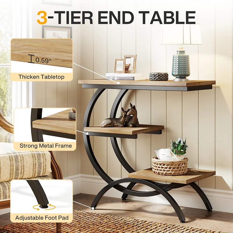 Tribesigns 3-Tier Small Side Table with Storage Shelves Set of 2,Wood C-Shaped End Table for Living Room Small Space