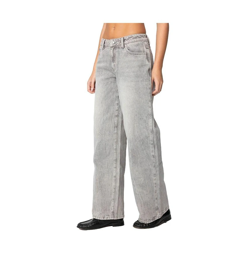 Edikted Womens Magda Low Rise Acid Wash Jeans