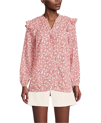 Lands' End Women's Cotton Voille Ruffle Front Blouse
