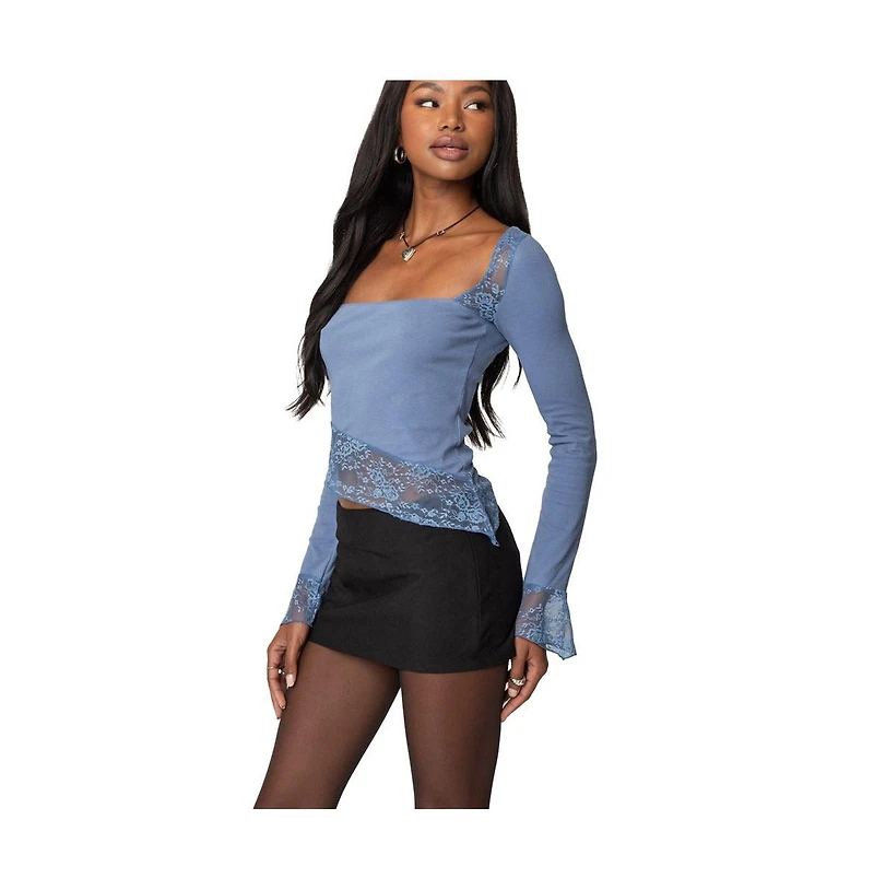 Edikted Womens Lacey Asymmetric Square Neck Top