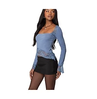 Edikted Womens Lacey Asymmetric Square Neck Top